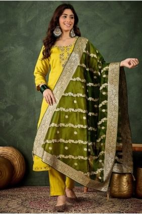 Embroidered Viscose Lemon Salwar Kameez with Dupatta SK155691
