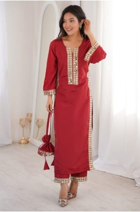 Mirror Crepe Maroon Salwar Kameez with Dupatta SK15635