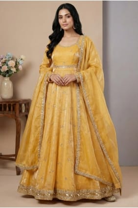 Mustard Silk Thread Salwar Kameez with Dupatta AS4251