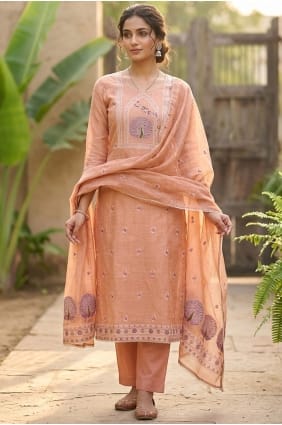 Cotton Orange Salwar Kameez in Printed SK15873