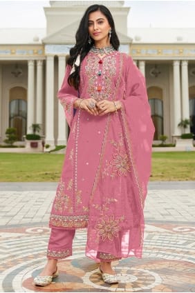 Pink Salwar Kameez with Embroidered Cotton SK15620