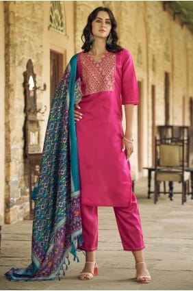 Embroidered Silk Pink Salwar Kameez with Dupatta SK15813