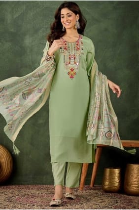 Silk Pista Salwar Kameez in Embroidered SK155695