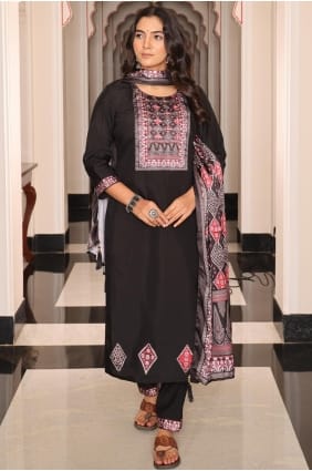 Black Salwar Suit with Hand Viscose SK155976