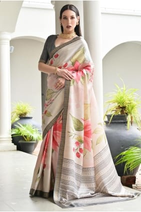 Beige Saree in Zari,printed Satin SR29773