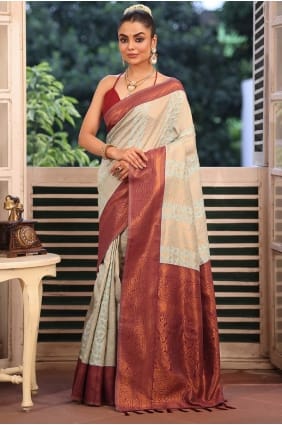Weaving Silk Saree in Beige SR29160