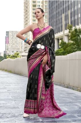 Saree in Black Silk with Weaving SR28442