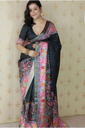 Saree in Black Tussar silk with Weaving SR28500