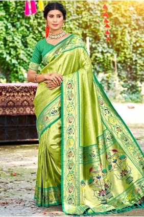 Green Embroidered Silk Saree with Blouse SR29833