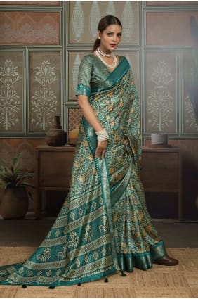 Silk Saree in Green with Printed SR30022