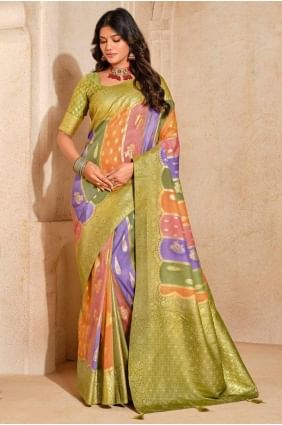 Saree in Green Silk with Weaving SR28393