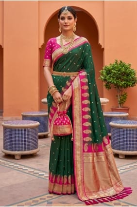 Silk Green Saree in Zari SR30122