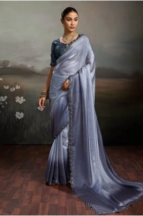 Satin Saree in Grey with Embroidered SR30030