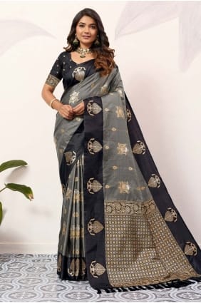 Silk Grey Saree in Weaving SR29654