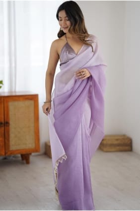 Lavender Embroidered Silk Saree for Women SR29863