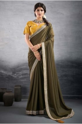 Georgette Embroidered Mahendi Saree with Blouse SR29219