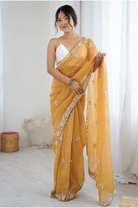 Mustard Sequins Chiffon Saree with Blouse SR29828
