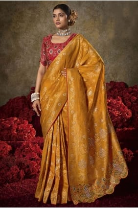 Silk Saree in Mustard with Embroidered SR29504