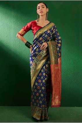Weaving Banarasi silk Saree in Navy blue SR29261