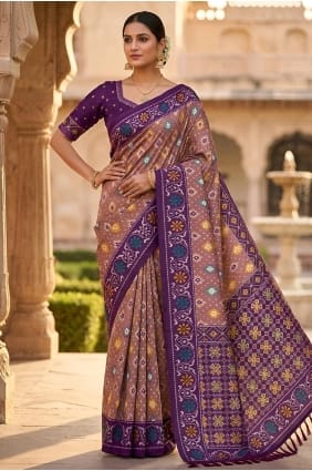 Embroidered Patola silk Saree in Onion SR30120