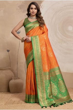 Orange Saree with Zari Banarasi silk SR29648