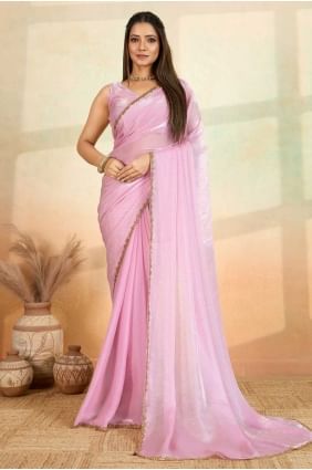 Affordable Pink Embroidered Saree in Satin SR28704