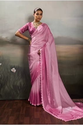 Satin Saree in Pink with Embroidered SR30035