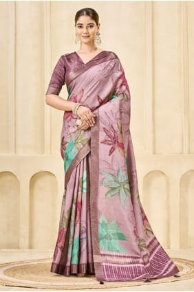 Silk Saree with Printed in Pink SR29017