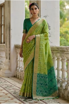 Raw silk Saree in Pista with Resham Work SR29249