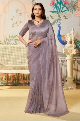 Silk Saree in Purple with Stone with moti SR29125