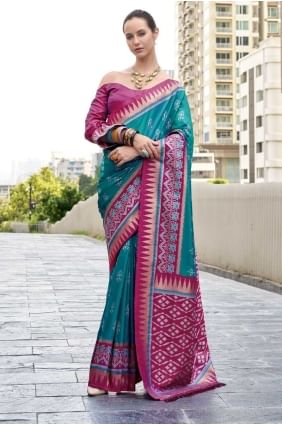 Saree in Rama Silk with Weaving SR28445