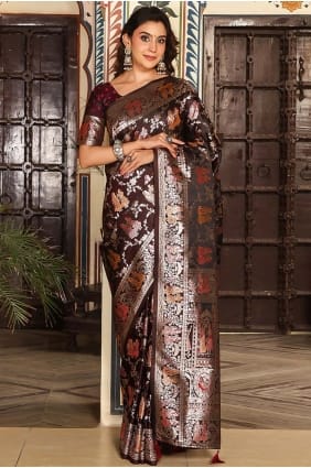 Embroidered Silk Saree in Red SR29231