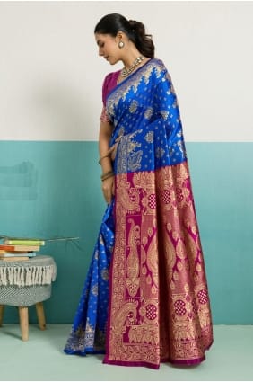 Zari Banarasi silk Royal blue Saree with Blouse SR29726