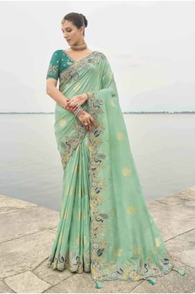 Saree in Sea green Silk with Stone SR28008