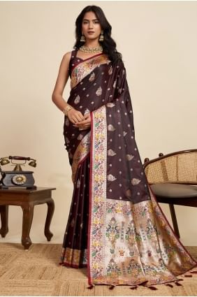 Satin Saree with Weaving in Wine SR28875