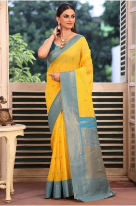 Cotton Saree with Weaving in Yellow SR29161