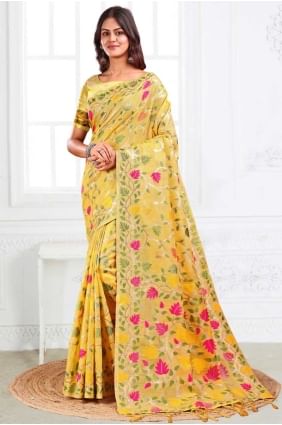 Premium Weaving Linen Yellow Saree with Blouse SR28672