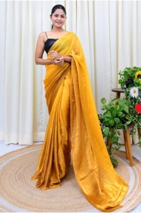 Satin Embroidered Mustard Saree with Blouse SR28601