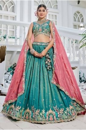 Satin Embroidered Sea green Lehenga Choli with Dupatta LC8488