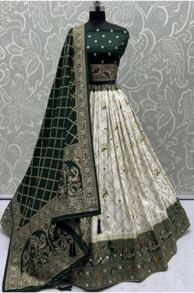 Off White Satin Georgette Lehenga Choli with Mirror Detailing LC8654