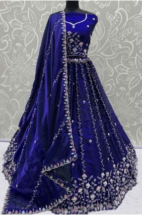 Satin Lehenga Choli with Thread in Indigo blue LC8740
