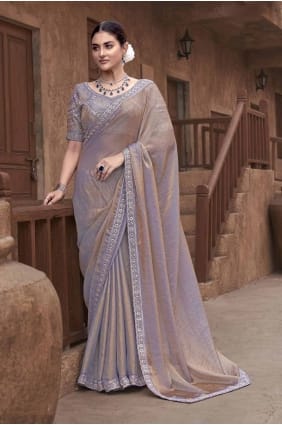 Satin Saree in Beige with Embroidered SR28045