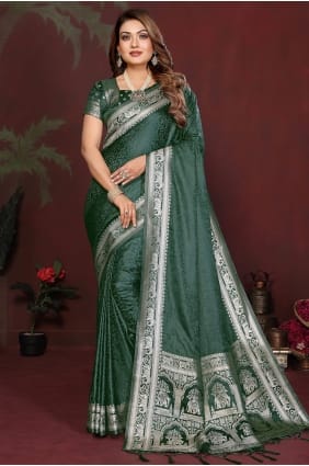 Green Zari Satin Saree for Women SR29919