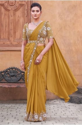 Satin Saree with Hand in Mustard SR28309