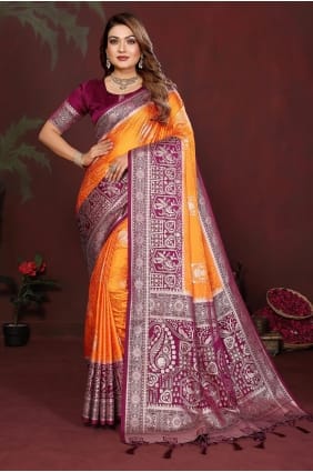 Orange Zari Satin Saree with Blouse SR29930