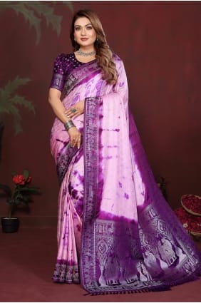Violet Zari Satin Saree for Women SR29858