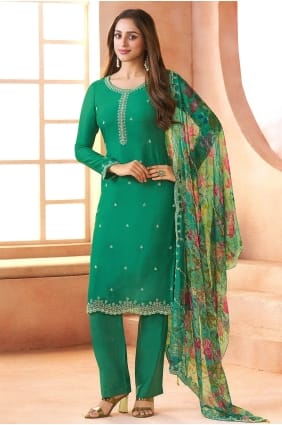 Printed Salwar Kameez in Sea green Chiffon SK15858