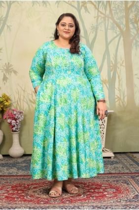 Sea green Digital print Rayon Kurti KTI2666
