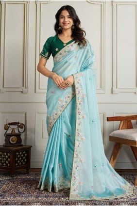 Saree in Sea green Georgette with Embroidered SR28928