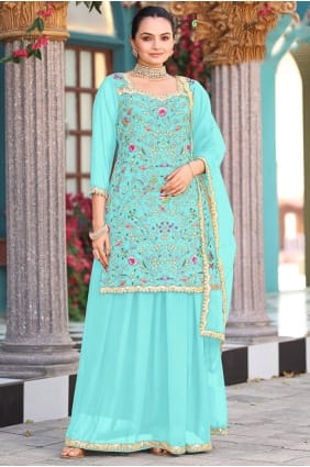 Sea green Lehenga Choli in Embroidered Georgette LS078